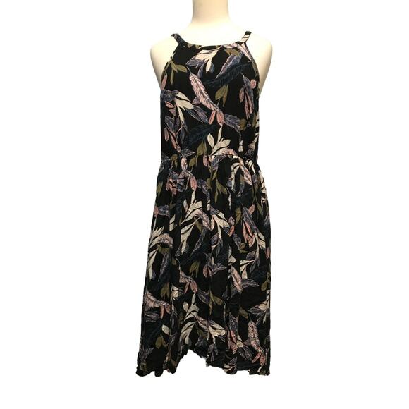 Torrid Size 12 Palm Leaf Challis High Neck Midi Dress Black Hi-Lo Sleeveless New - Picture 1 of 12